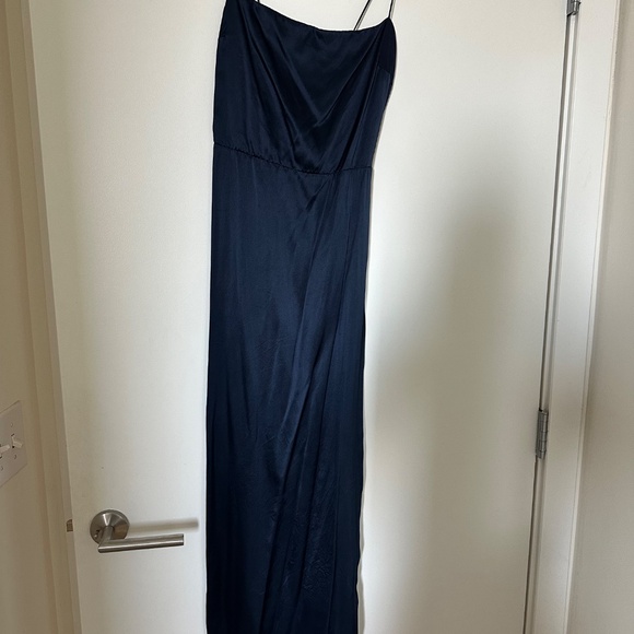 Reformation Frankie Navy Blue Silk Dress. Spaghetti strap & midi. Petite. - Picture 3 of 4